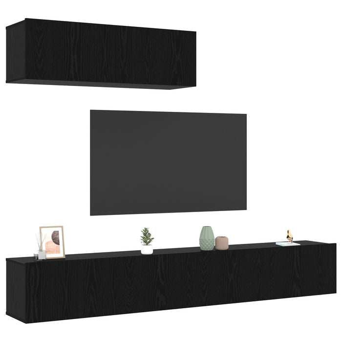 Set dulap TV cu 3 piese montat pe perete din stejar negru, lemn prelucrat - WALTI WALTI