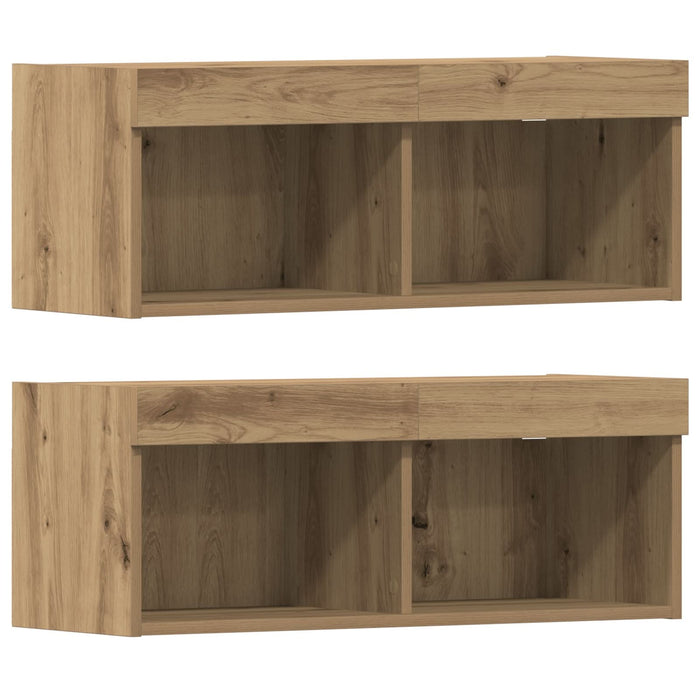 Dulap TV vidaXL cu lumini LED Stejar artizanal 40.5x30x102 cm, Dulapuri TV vidaXL cu lumini LED 2 bucăți Stejar artizanal 80x30x30 cm - WALTI WALTI