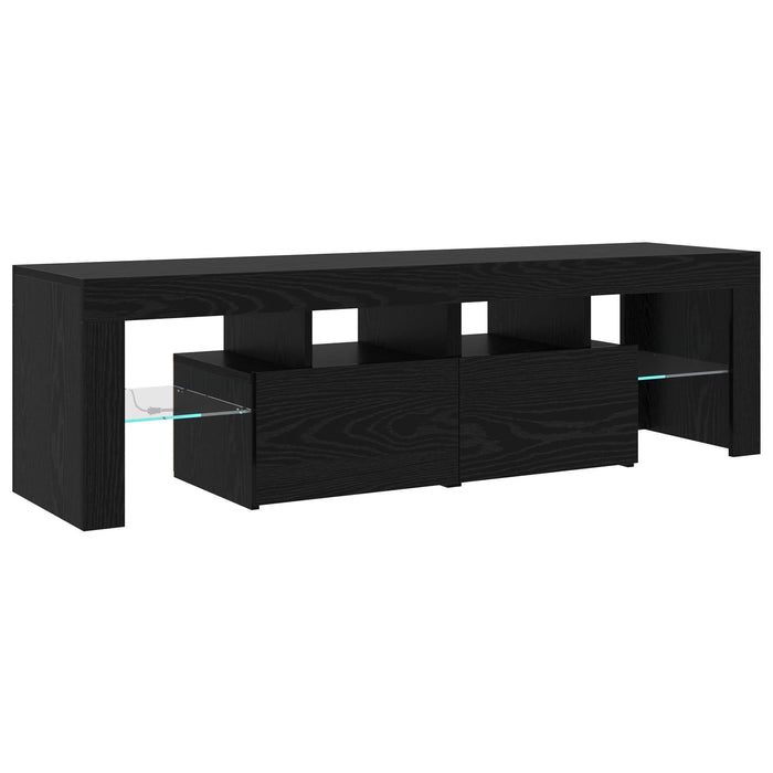 Set de 2 cabine TV cu lumini LED din lemn prelucrat de stejar negru, Cabinet TV vidaXL cu LED stejar negru 120x35x40 cm din lemn prelucrat - WALTI WALTI