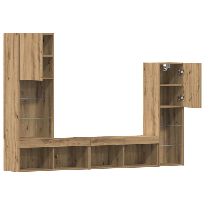 Dulap TV vidaXL cu lumini LED Stejar artizanal 40.5x30x102 cm, Dulapuri TV vidaXL cu lumini LED 2 bucăți Stejar artizanal 80x30x30 cm - WALTI WALTI