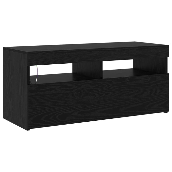 Cabinete TV 2 buc cu lumini LED din lemn ingineresc de stejar negru, vidaXL Suport TV cu lumini LED - Stejar Negru, 90x35x40 cm, fabricat din lemn ingineresc - WALTI WALTI