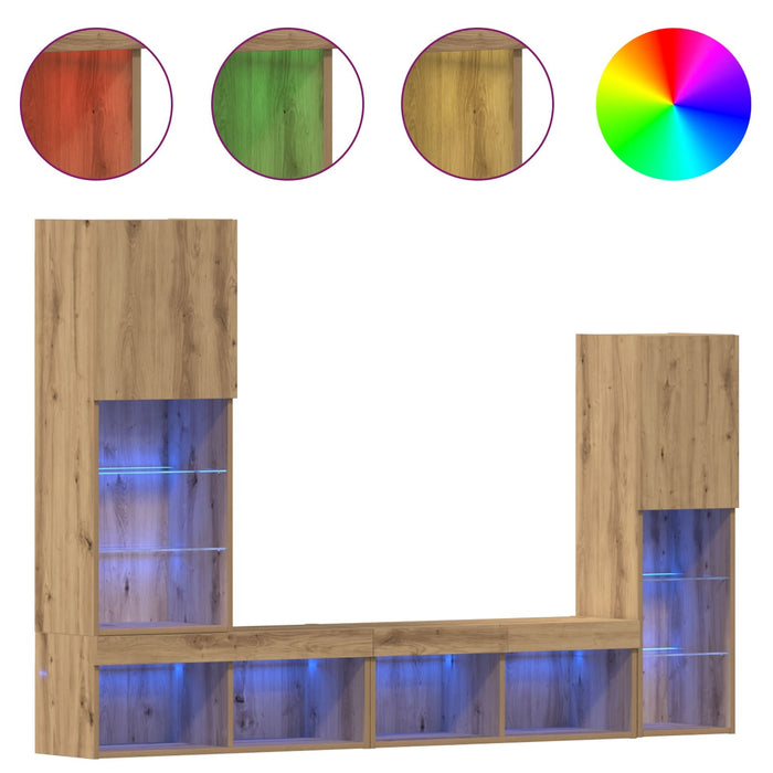 Dulap TV vidaXL cu lumini LED Stejar artizanal 40.5x30x102 cm, Dulapuri TV vidaXL cu lumini LED 2 bucăți Stejar artizanal 80x30x30 cm - WALTI WALTI