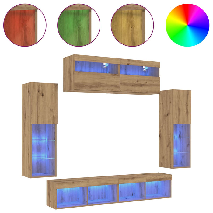 Dulapuri TV vidaXL cu lumini LED 2 piese Stejar 80x30x30 cm, Dulapuri TV vidaXL cu lumini LED 2 piese Stejar 60x30x40 cm - WALTI WALTI