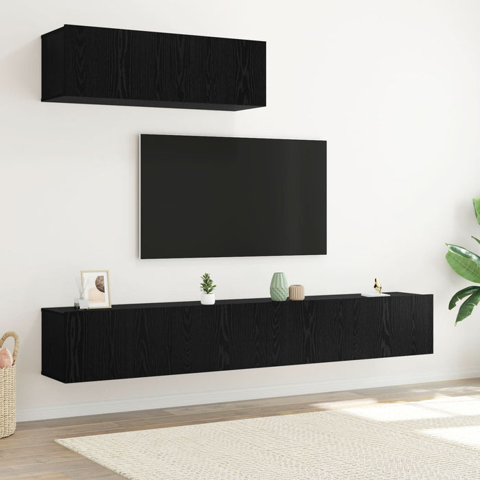 Set dulap TV cu 3 piese montat pe perete din stejar negru, lemn prelucrat - WALTI WALTI