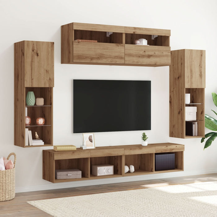 Dulapuri TV vidaXL cu lumini LED 2 piese Stejar 80x30x30 cm, Dulapuri TV vidaXL cu lumini LED 2 piese Stejar 60x30x40 cm - WALTI WALTI