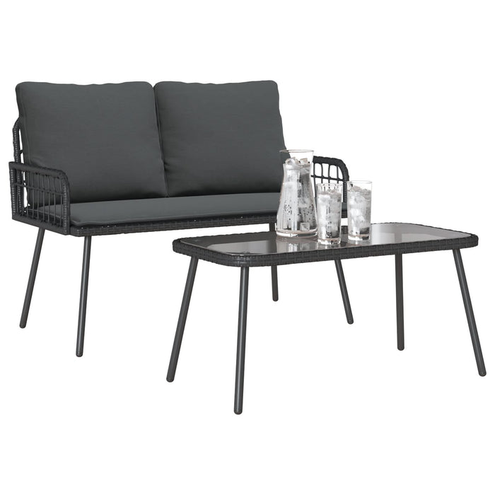 Set mobilier de grădină, 2 piese, cu perne, negru, poliratan - WALTI WALTI