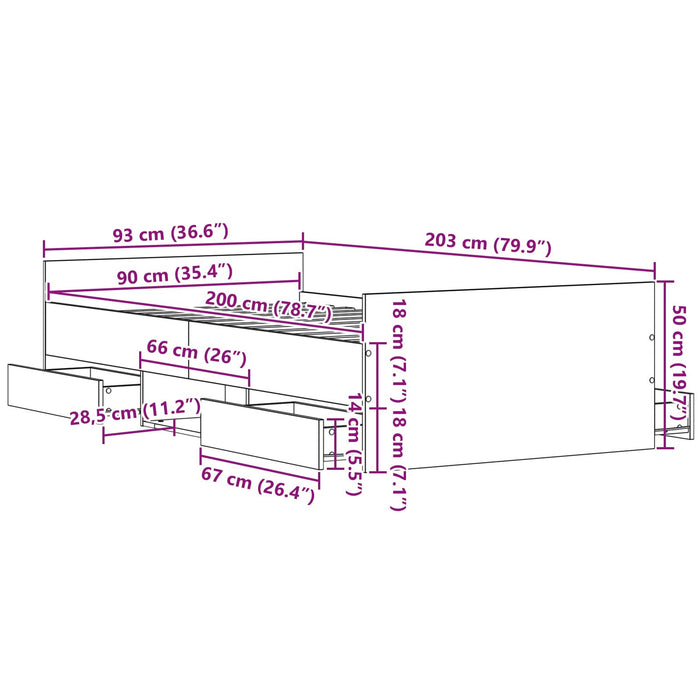 Cadru de pat fără saltea, stejar negru 90x200 cm lemn prelucrat - WALTI WALTI