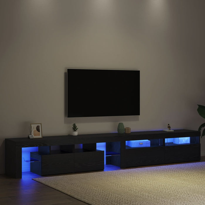 Dulapuri TV 3 pcs cu lumini LED din stejar negru, vidaXL Dulapuri TV cu lumini LED 2 pcs din stejar negru 60x35x40 cm lemn ingineresc - WALTI WALTI