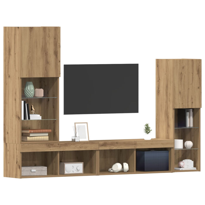 Dulap TV vidaXL cu lumini LED Stejar artizanal 40.5x30x102 cm, Dulapuri TV vidaXL cu lumini LED 2 bucăți Stejar artizanal 80x30x30 cm - WALTI WALTI