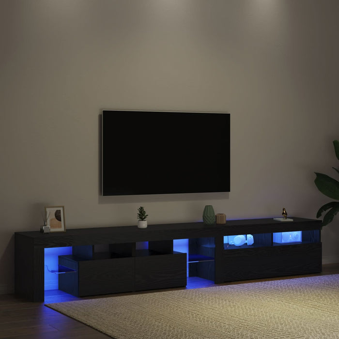 Cabinete TV vidaXL 2 pcs cu LED-uri Stejar Negru Lemn Ingineresc, Suport TV vidaXL cu LED-uri - Stejar Negru, 90x35x40 cm, făcut din lemn ingineresc - WALTI WALTI