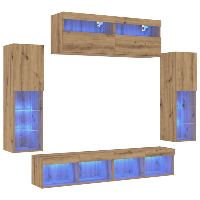 Dulapuri TV vidaXL cu lumini LED 2 piese Stejar 80x30x30 cm, Dulapuri TV vidaXL cu lumini LED 2 piese Stejar 60x30x40 cm - WALTI WALTI