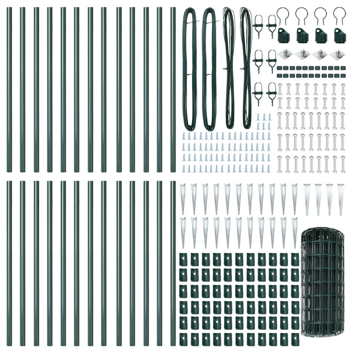 Gardul Euro cu 13 Stâlpi cu Cânepă 0.6x50 m Oțel Galvanizat Verde - WALTI WALTI