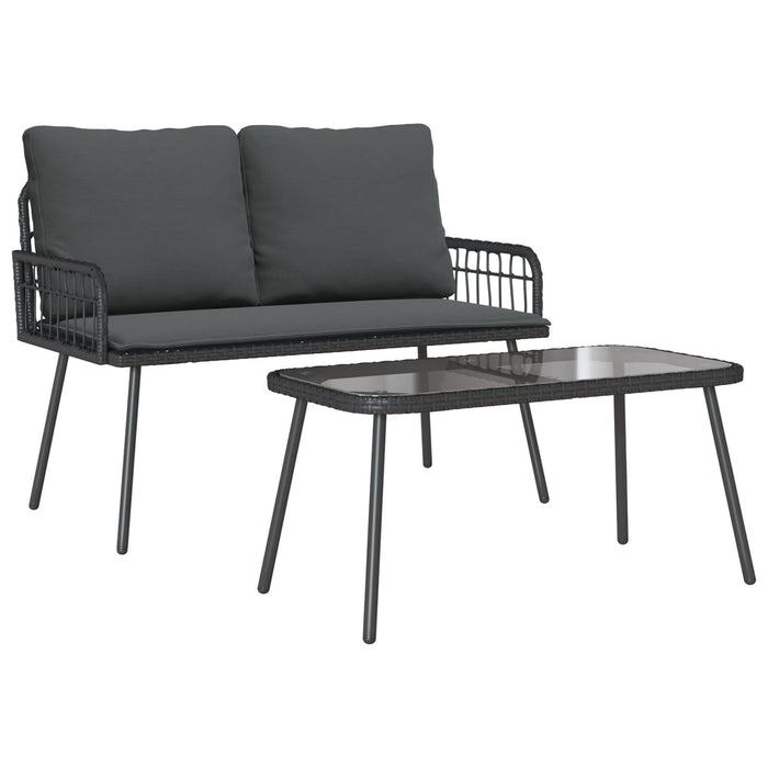 Set mobilier de grădină, 2 piese, cu perne, negru, poliratan - WALTI WALTI