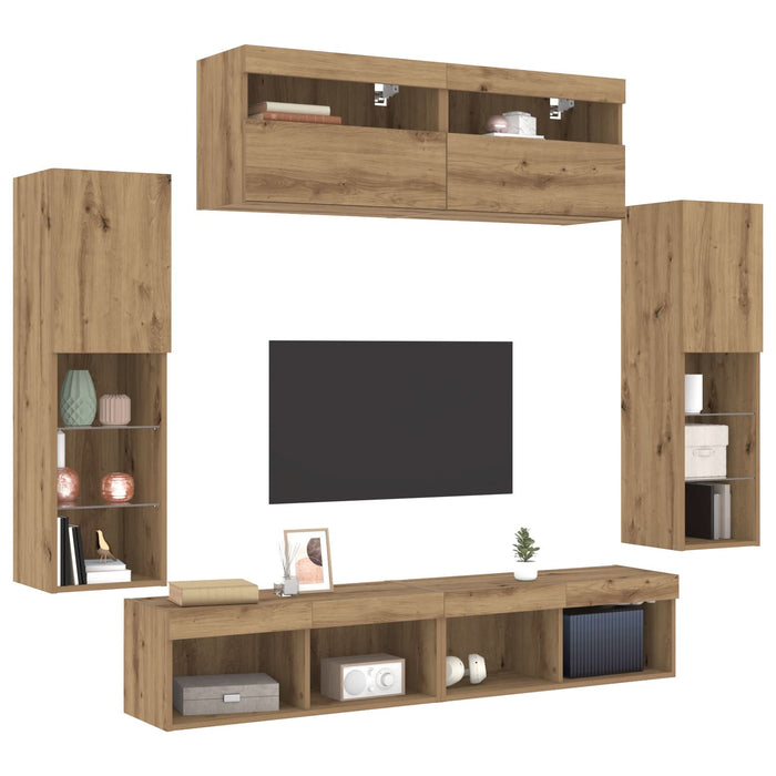 Dulapuri TV vidaXL cu lumini LED 2 piese Stejar 80x30x30 cm, Dulapuri TV vidaXL cu lumini LED 2 piese Stejar 60x30x40 cm - WALTI WALTI