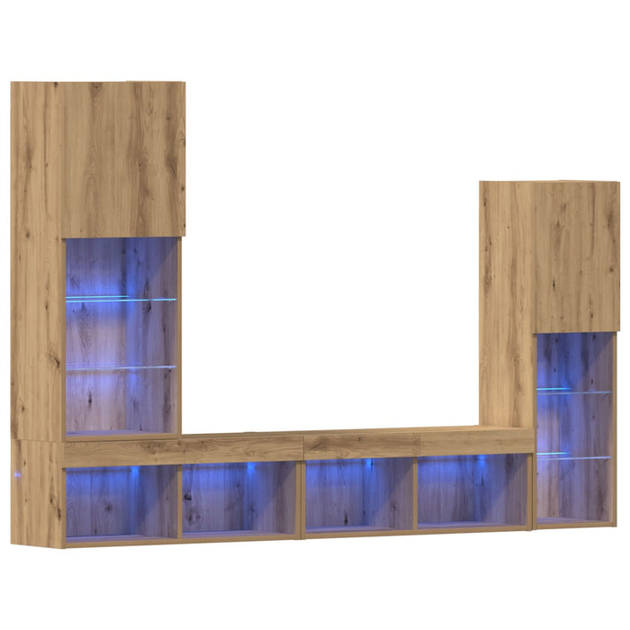 Dulap TV vidaXL cu lumini LED Stejar artizanal 40.5x30x102 cm, Dulapuri TV vidaXL cu lumini LED 2 bucăți Stejar artizanal 80x30x30 cm - WALTI WALTI