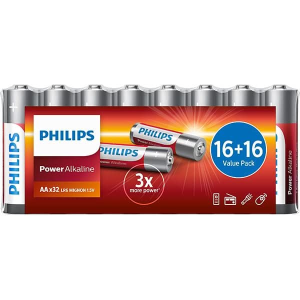 Baterii alcaline PHILIPS LR6, AA, 32 bucati WALTI