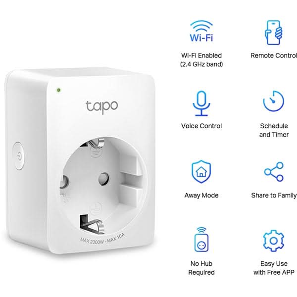 Set 2 prize inteligente TP-LINK Tapo P100, Wi-Fi, 2300W, 10A, alb WALTI