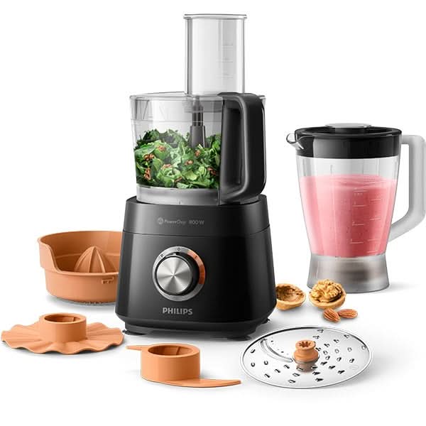 Robot de bucatarie PHILIPS Viva Collection HR7510/10, vas 2.1l, blender 1.5l, 800W, 2 trepte viteza, negru-maro WALTI