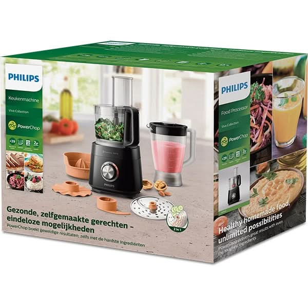 Robot de bucatarie PHILIPS Viva Collection HR7510/10, vas 2.1l, blender 1.5l, 800W, 2 trepte viteza, negru-maro WALTI