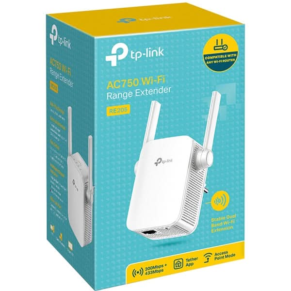 Wireless Range Extender TP-LINK RE205 AC750, Dual Band 300 + 433 Mbps, alb WALTI