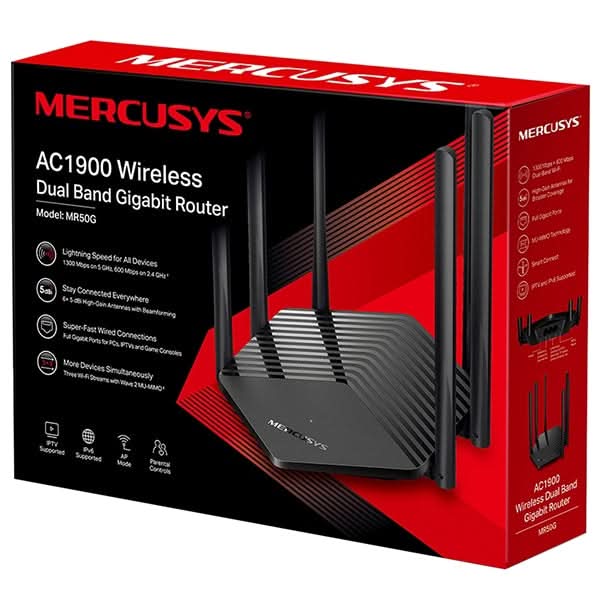 Router Wireless Gigabit MERCUSYS MR50G AC1900, Dual-Band 600 + 1300 Mpbs, negru WALTI
