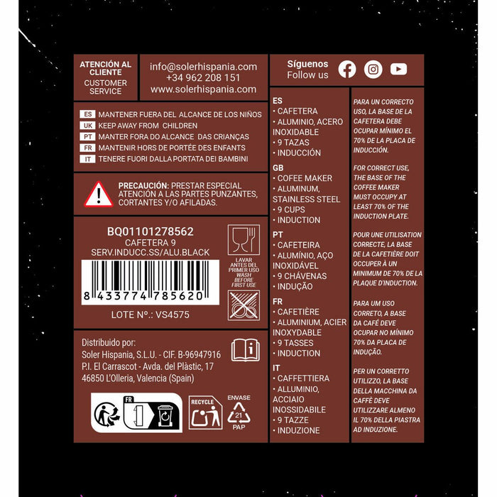 Cafetieră Italiană Quttin Negru 0,45 L (6 Unități) - WALTI WALTI