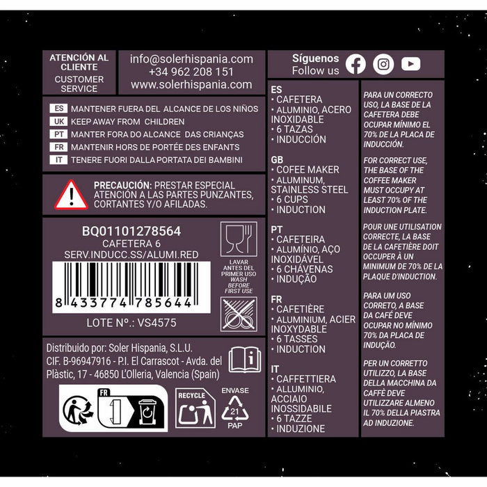 Cafetieră Italiană Quttin Roșu Aluminiu 0,3 L (6 Unități) - WALTI WALTI