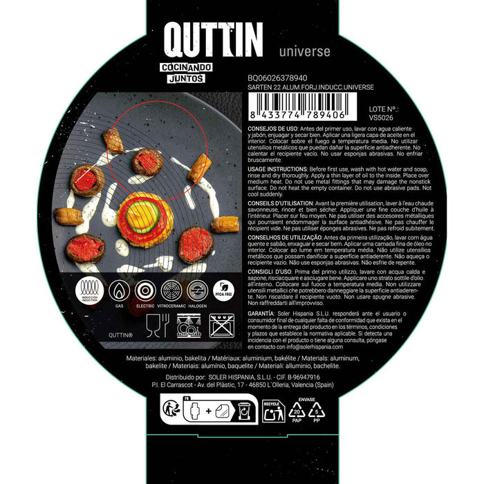 Tigaie Quttin UNIVERSE Negru Aluminiu Ø 22 cm (6 Unități) - WALTI WALTI