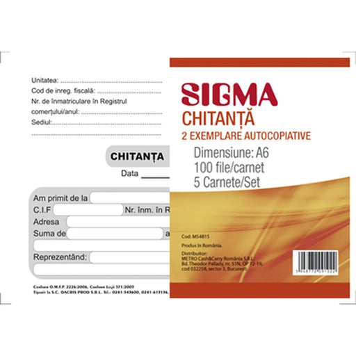 SIGMA Chitantier A6 Aut2E 5 Carnete X 50 Seturi - WALTI WALTI