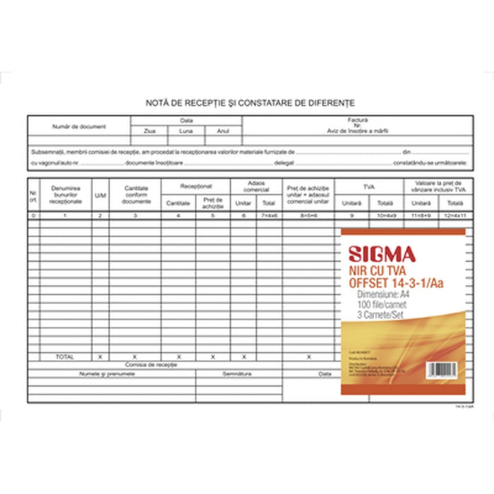 SIGMA Nota De Receptie Si Constatare Diferenta A4 3 x 100 File - WALTI WALTI