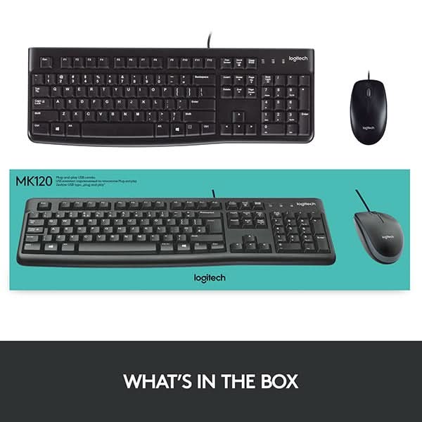 Kit tastatura si mouse cu fir LOGITECH MK120, USB, Layout US INT, negru WALTI