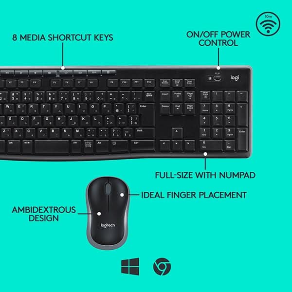 Kit tastatura si mouse Wireless LOGITECH MK270, USB, Layout UK, negru - WALTI WALTI