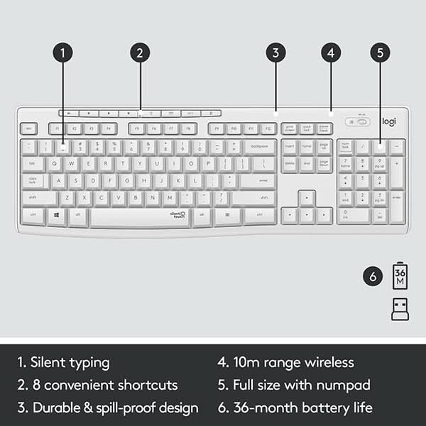Kit tastatura si mouse Wireless LOGITECH MK295 Silent, USB, alb WALTI