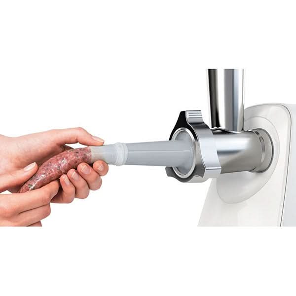 Masina de tocat carne BOSCH SmartPower MFW2515W, 1.7kg/min, 1500W, accesoriu carnati/suc de rosii, alb-gri WALTI