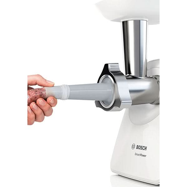 Masina de tocat carne BOSCH SmartPower MFW2520W, 1.7kg/min, 350W, accesoriu carnati/kebbe, alb-gri WALTI