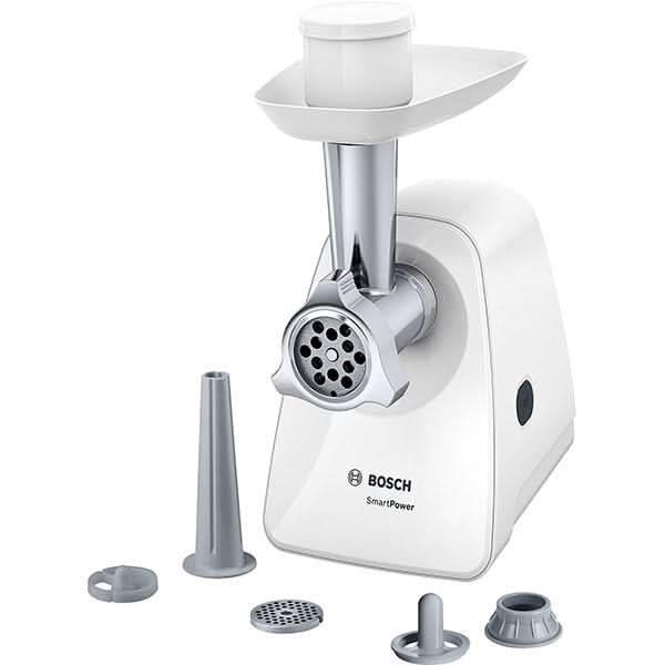 Masina de tocat carne BOSCH SmartPower MFW2520W, 1.7kg/min, 350W, accesoriu carnati/kebbe, alb-gri WALTI