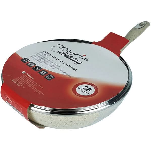Tigaie Wok marmorat MYRIA MY4412, 28cm, aliaj de aluminiu, crem WALTI