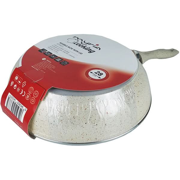 Tigaie Wok marmorat MYRIA MY4412, 28cm, aliaj de aluminiu, crem WALTI