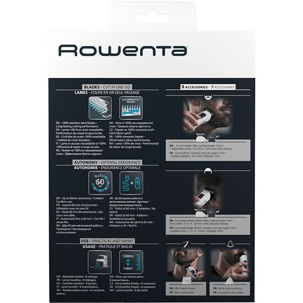 Aparat de tuns ROWENTA Multistyle 9 in 1 TN8961F4, acumulator, 60 min autonomie, 5 trepte, alb WALTI