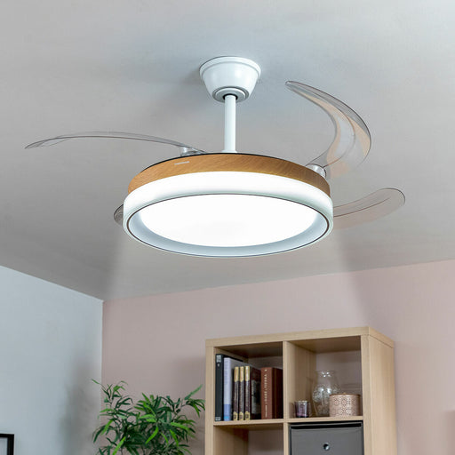 Ventilator de tavan cu lumină LED și 4 palete retractabile Blalefan InnovaGoods Lemn 72 W Ø49,5-104 cm - WALTI