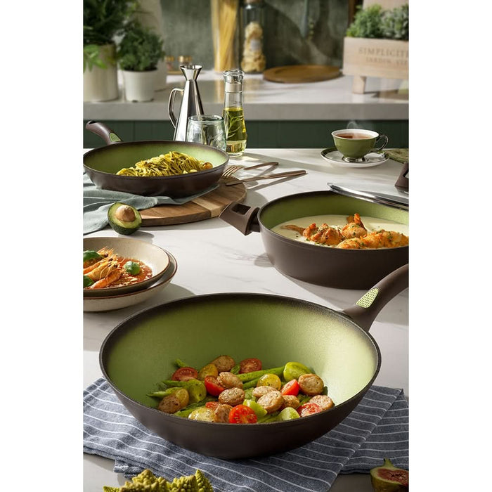 Tigaie Wok AMERCOOK Avocado AC0108403.28, 28 cm, aluminiu forjat, negru-verde WALTI