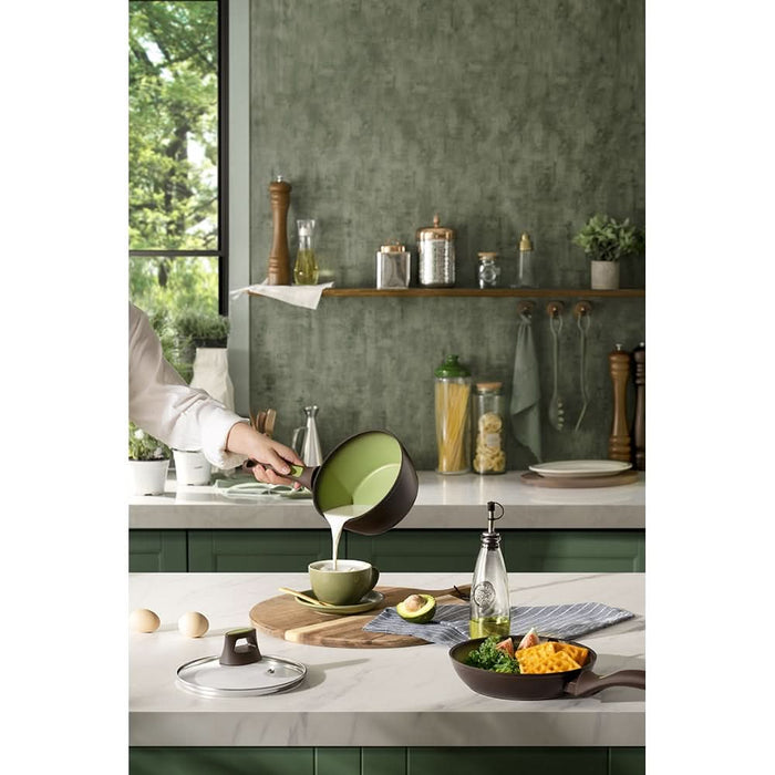 Cratita cu capac pentru sos AMERCOOK Avocado AC0108404.18, 1.5l, 18 cm, aluminiu forjat, negru-verde WALTI