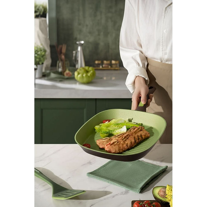 Tigaie grill AMERCOOK Avocado AC0108408.28, 28 cm, aluminiu forjat, negru-verde WALTI