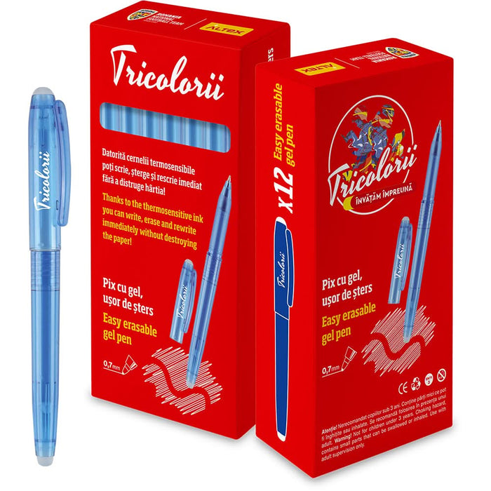 Set 12 pixuri cu gel ECHIPA NATIONALA DE FOTBAL A ROMANIEI, 0.7mm, albastru WALTI