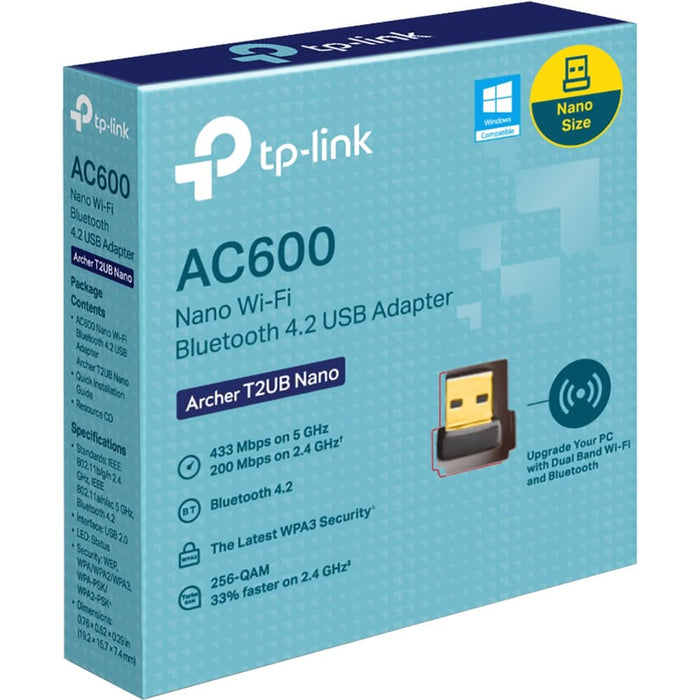 Adaptor nano USB Wireless TP-LINK Archer T2UB Nano AC600, Dual-Band 200 + 433 Mbps, v4.2, negru WALTI