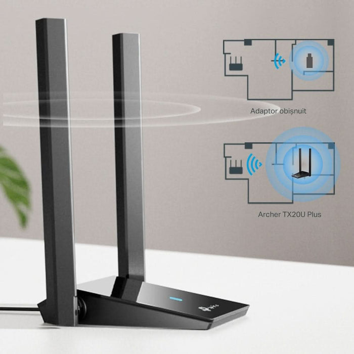 Adaptor USB Wireless TP-LINK Archer TX20U Plus AX1800, Wi-Fi 6, Dual-Band 574 + 1201 Mbps, negru WALTI