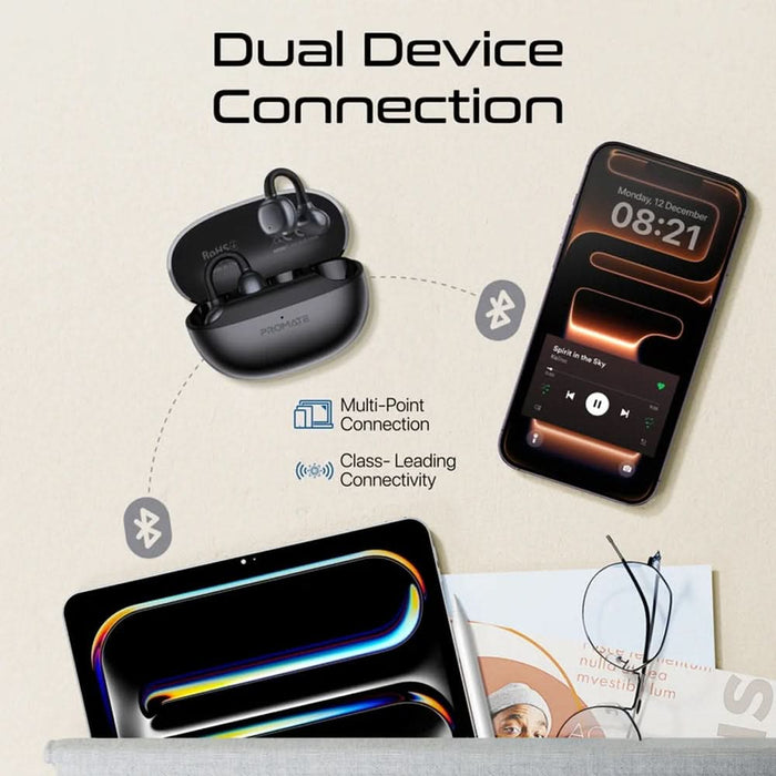 Casti PROMATE AirClip-Pro, True wireless, Bluetooth, Open-ear, Microfon, negru WALTI