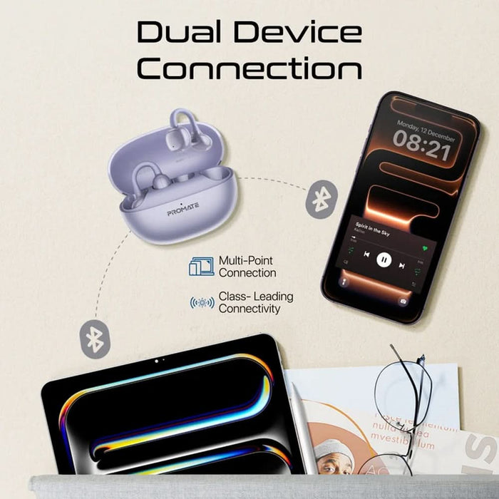Casti PROMATE AirClip-Pro, True wireless, Bluetooth, Open-ear, Microfon, violet WALTI