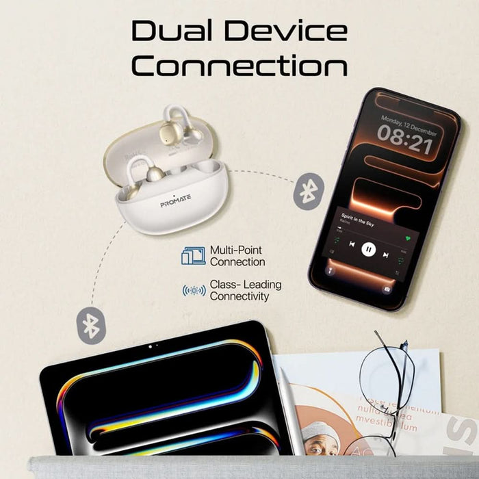 Casti PROMATE AirClip-Pro, True wireless, Bluetooth, Open-ear, Microfon, alb WALTI