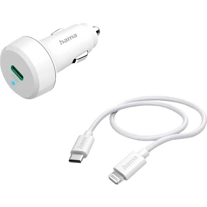 Incarcator auto HAMA 201611, 1x USB-C, Power Delivery (PD) 20W, cablu Lightning, alb WALTI